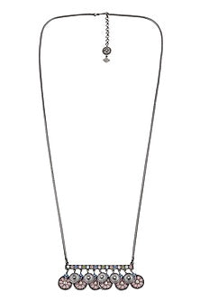 Oxidised Silver Finish Enameled Coin Necklace