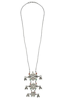 Oxidised Silver Finish Enameled Long Necklace