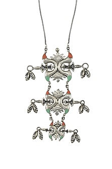 Oxidised Silver Finish Enameled Long Necklace