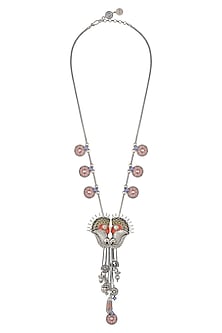 Oxidised Silver Finish Enameled Charm Necklace