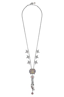 Oxidised Silver Finish Handcrafted Enameled Charm Necklace