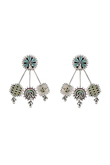 Oxidised Silver Finish Enameled Earrings In Sterling Silver