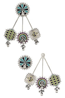 Oxidised Silver Finish Enameled Earrings In Sterling Silver