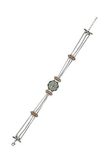 Oxidised Silver Finish Ghungroo Enameled Choker Necklace In Sterling Silver