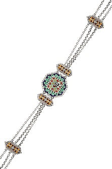 Oxidised Silver Finish Ghungroo Enameled Choker Necklace In Sterling Silver