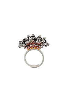 Oxidised Silver Finish Ghungroo Ring In Sterling Silver