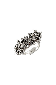 Oxidised Silver Finish Ghungroo Ring In Sterling Silver