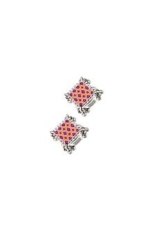 Oxidised Silver Finish Ghungroo Enameled Toe Ring In Sterling Silver (Set of 2)