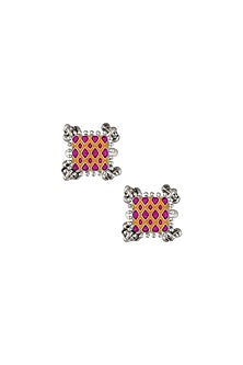 Oxidised Silver Finish Ghungroo Enameled Toe Ring In Sterling Silver (Set of 2)