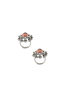 Oxidised Silver Finish Enameled Toe Ring In Sterling Silver (Set of 2)