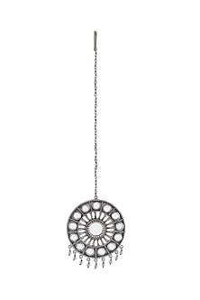 White Finish Oxidised Maang Tikka In Sterling Silver