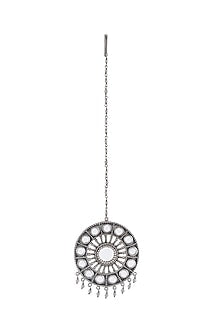 White Finish Oxidised Maang Tikka In Sterling Silver