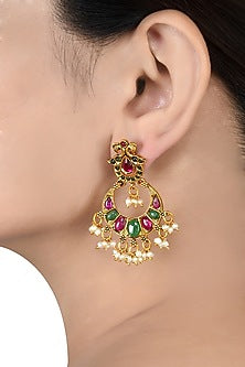Gold Finish Pearl Chandbali Earrings In Sterling Silver