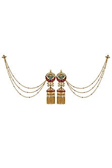 Gold Finish Hair Chain Jhumkas In Sterling Silver