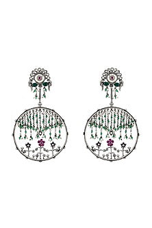 White Finish Handcrafted Floral Motifs Earrings In Sterling Silver