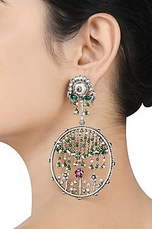 White Finish Handcrafted Floral Motifs Earrings In Sterling Silver