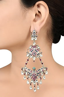 White Finish Handcrafted Oxidized Earrings In Sterling Silver