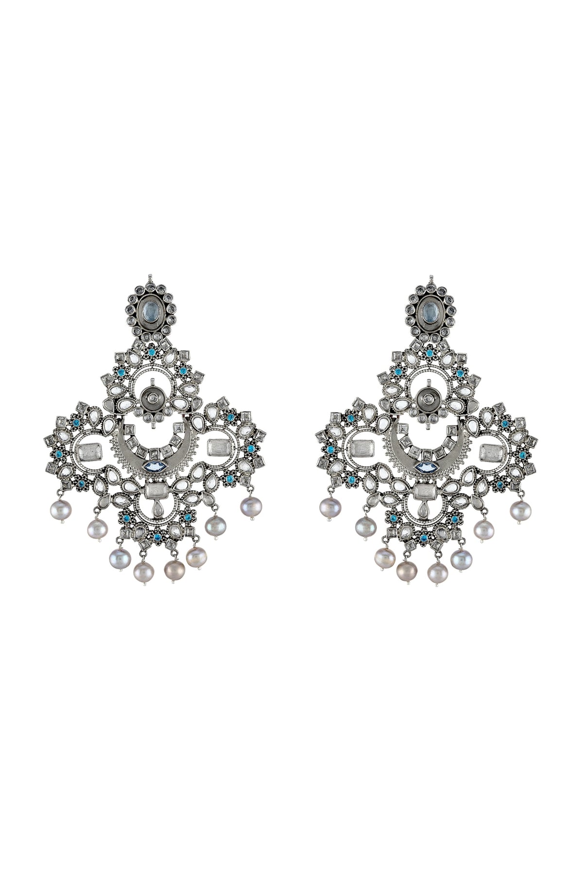 White Finish Handcrafted Motifs Pearl Earrings In Sterling Silver