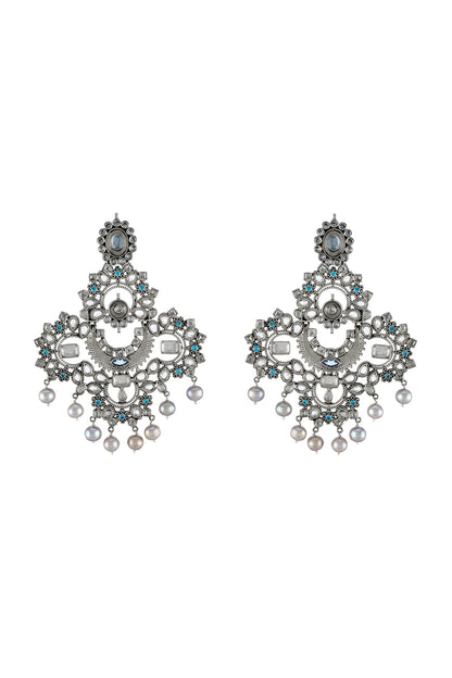 White Finish Handcrafted Motifs Pearl Earrings In Sterling Silver
