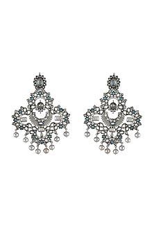White Finish Handcrafted Motifs Pearl Earrings In Sterling Silver