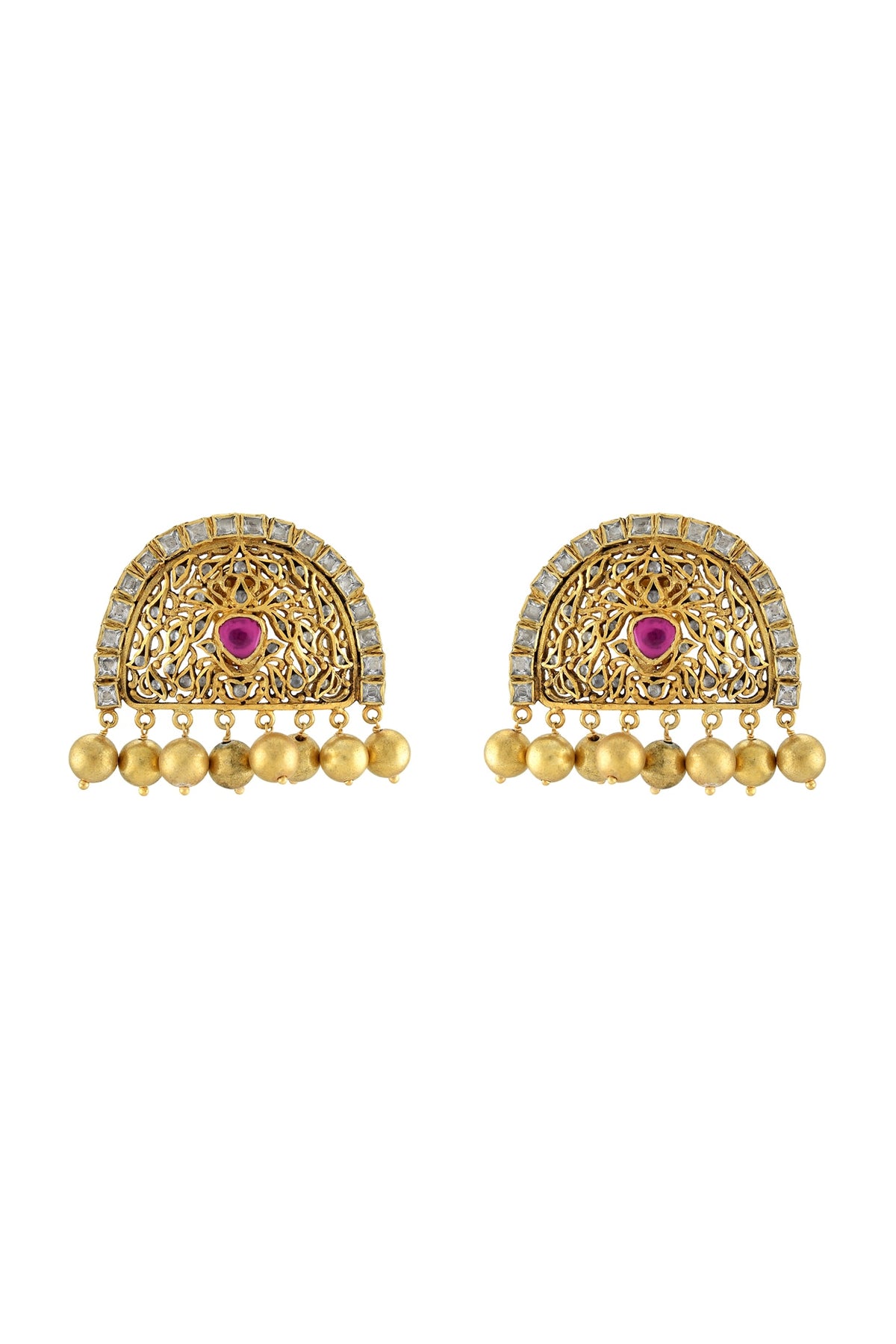 Gold Finish Handcrafted Stud Earrings In Sterling Silver