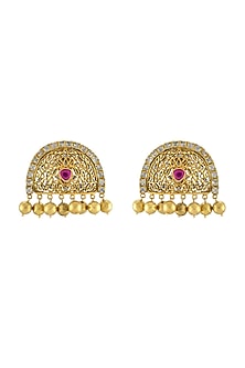 Gold Finish Handcrafted Stud Earrings In Sterling Silver