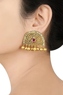 Gold Finish Handcrafted Stud Earrings In Sterling Silver