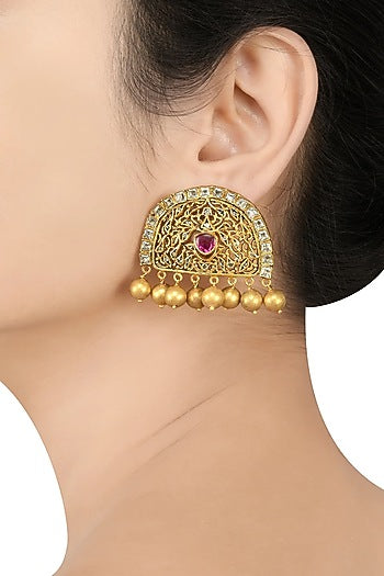 Gold Finish Handcrafted Stud Earrings In Sterling Silver
