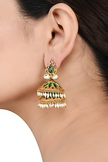 Gold Finish Handcrafted Pearl Jhumka Earrings In Sterling Silver