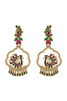 Gold Finish Handcrafted Dangler Earrings In Sterling Silver