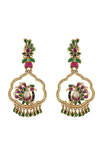 Gold Finish Handcrafted Dangler Earrings In Sterling Silver