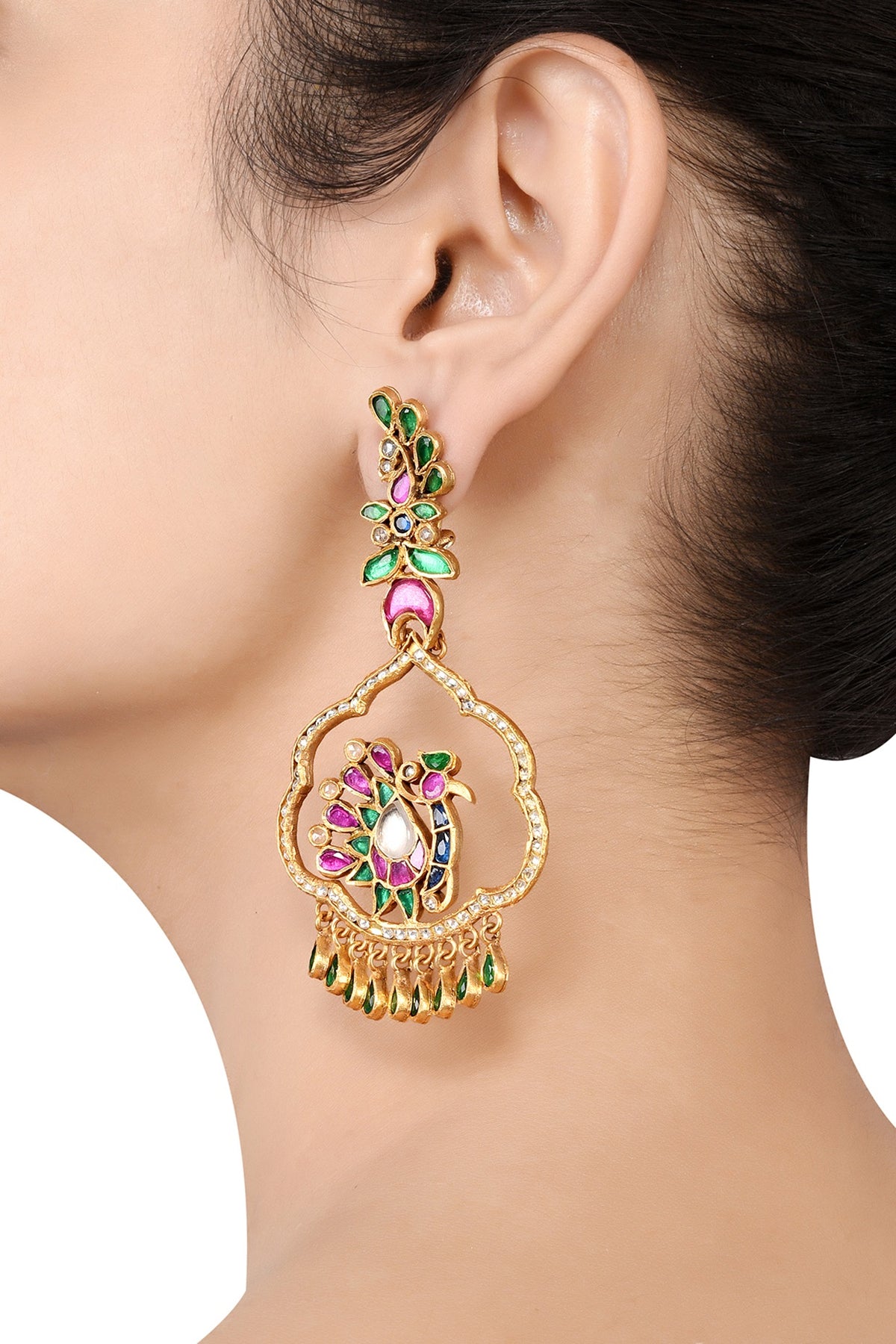Gold Finish Handcrafted Dangler Earrings In Sterling Silver