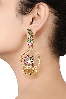 Gold Finish Handcrafted Dangler Earrings In Sterling Silver