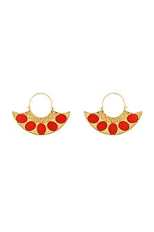 Gold Finish Handcrafted Glass Hoop Earrings In Sterling Silver