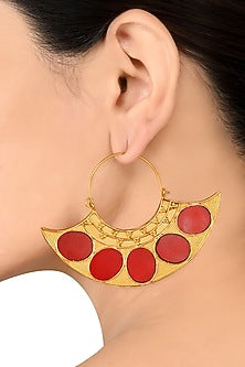 Gold Finish Handcrafted Glass Hoop Earrings In Sterling Silver