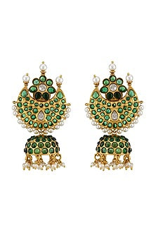 Gold Finish Handcrafted Jhumka Pearl Earrings In Sterling Silver