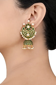 Gold Finish Handcrafted Jhumka Pearl Earrings In Sterling Silver