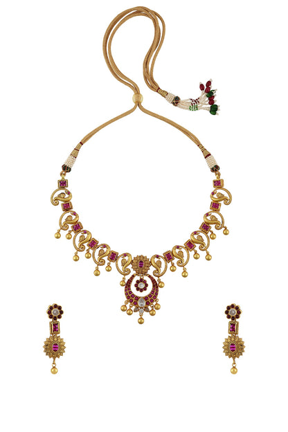 Gold Finish Handcrafted Peacock Necklace Set In Sterling Silver