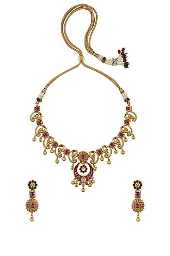 Gold Finish Handcrafted Peacock Necklace Set In Sterling Silver