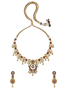 Gold Finish Handcrafted Peacock Necklace Set In Sterling Silver