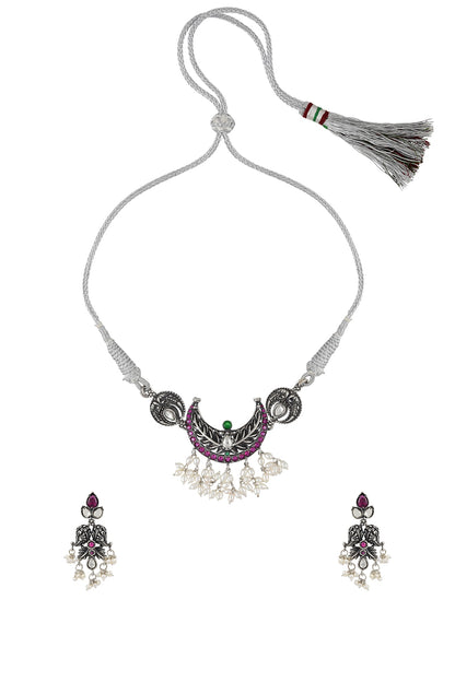 White Finish Handcrafted Pearl Necklace Set In Sterling Silver