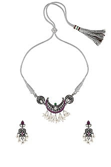 White Finish Handcrafted Pearl Necklace Set In Sterling Silver