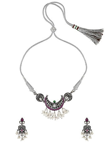 White Finish Handcrafted Pearl Necklace Set In Sterling Silver