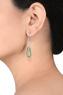 White Finish Chalcedony Earrings In Sterling Silver