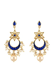 Gold Finish Handcrafted Pearl Chandbali Earrings In Sterling Silver