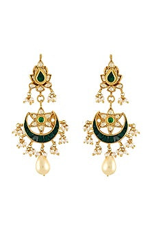 Gold Finish Handcrafted Chandbali Pearl Earrings In Sterling Silver