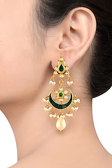 Gold Finish Handcrafted Chandbali Pearl Earrings In Sterling Silver