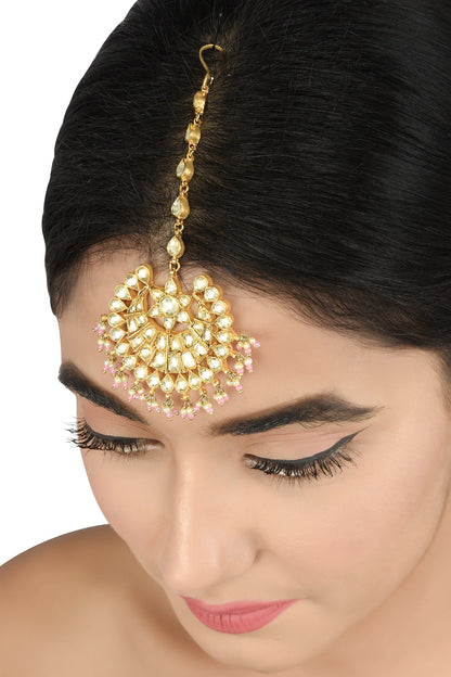 Gold Plated Glass & Pearls Maangtikka