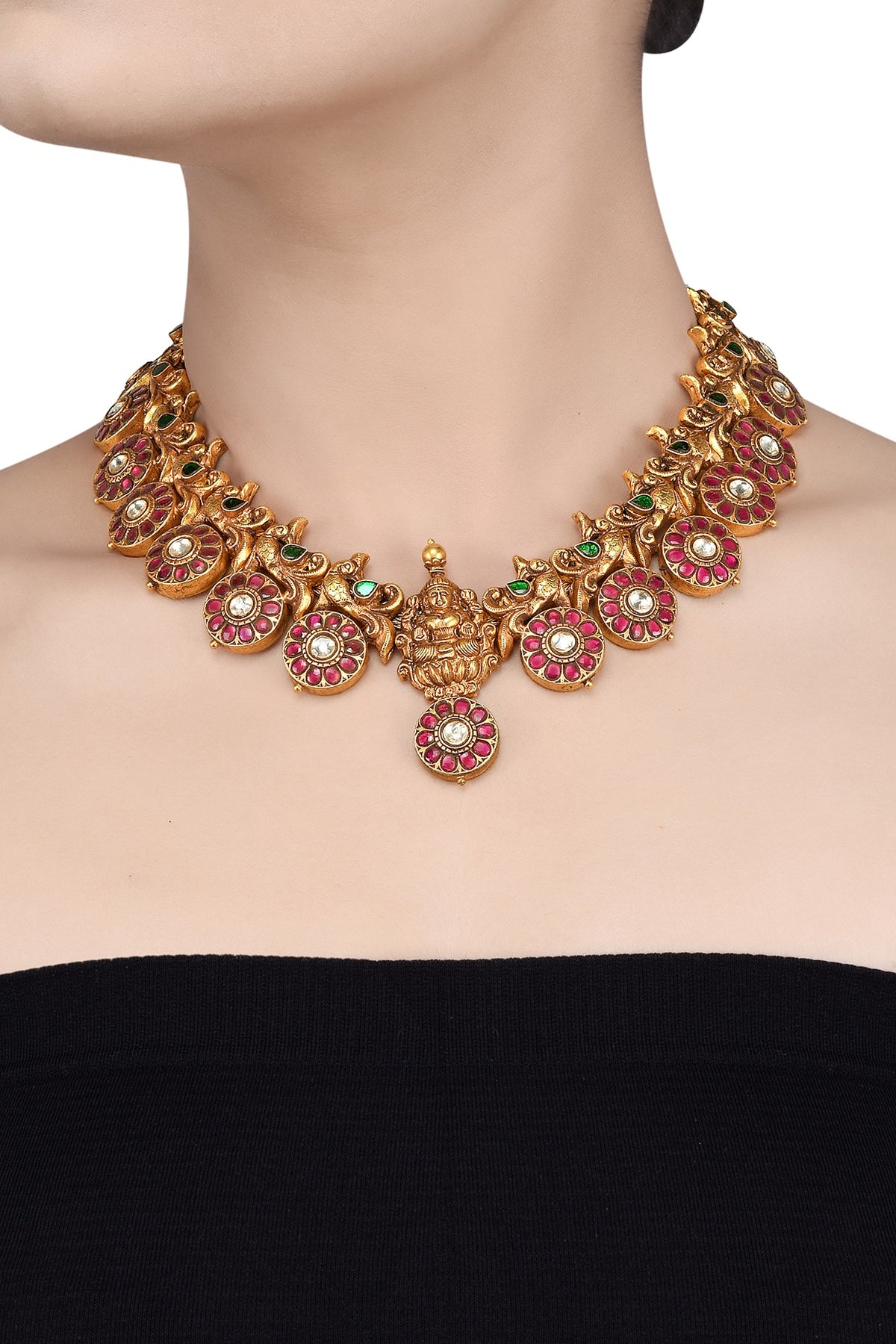 Gold Plated Glass & Pearls Necklace