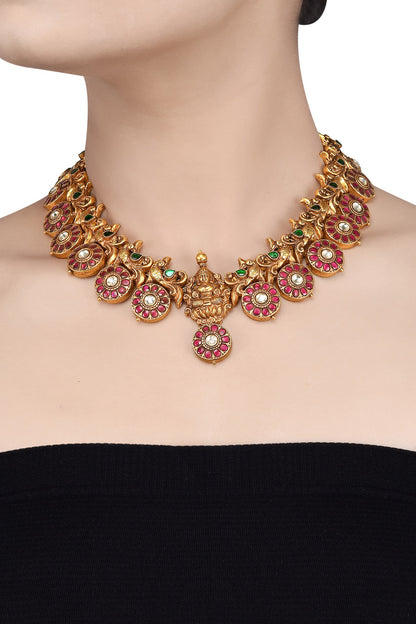 Gold Plated Glass & Pearls Necklace